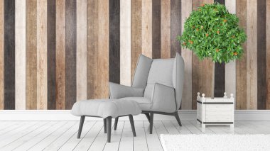 Modern parlak iç. 3D render