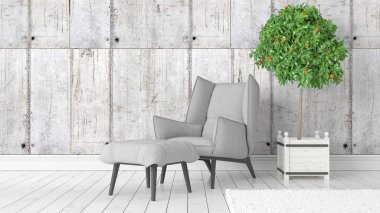 Modern parlak iç. 3D render