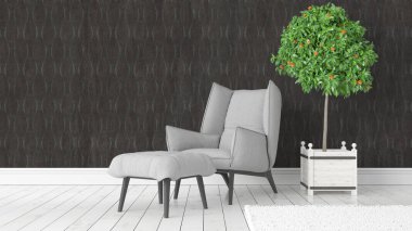 Modern parlak iç. 3D render