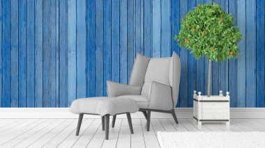 Modern parlak iç. 3D render