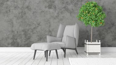 Modern parlak iç. 3D render