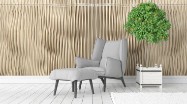 Modern parlak iç. 3D render