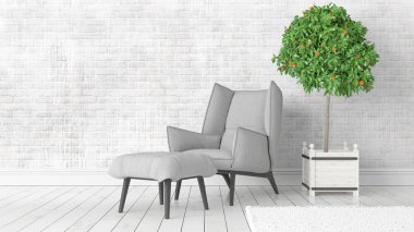 Modern parlak iç. 3D render