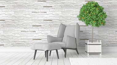 Modern parlak iç. 3D render