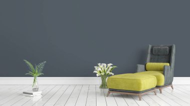 Modern parlak iç. 3D render