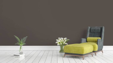 Modern parlak iç. 3D render