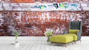 Modern parlak iç. 3D render