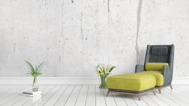 Modern parlak iç. 3D render