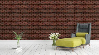 Modern parlak iç. 3D render