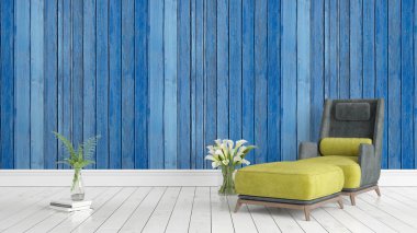 Modern parlak iç. 3D render