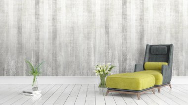 Modern parlak iç. 3D render