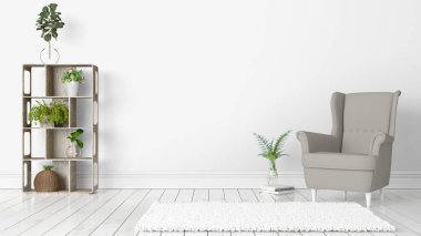 Modern parlak iç. 3D render