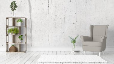 Modern parlak iç. 3D render