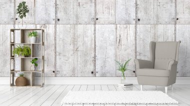 Modern parlak iç. 3D render