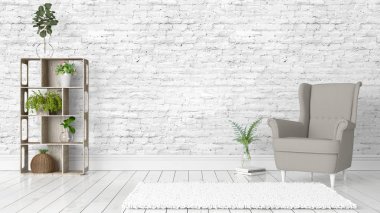 Modern parlak iç. 3D render