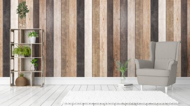 Modern parlak iç. 3D render