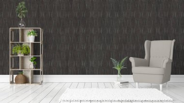 Modern parlak iç. 3D render