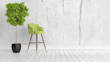 Modern parlak iç. 3D render