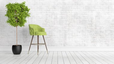 Modern parlak iç. 3D render