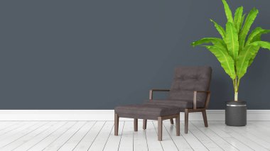 Modern parlak iç. 3D render