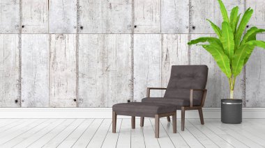 Modern parlak iç. 3D render