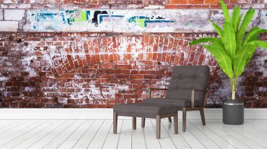 Modern parlak iç. 3D render