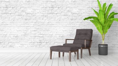 Modern parlak iç. 3D render