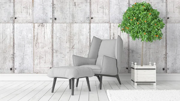 Modern parlak iç. 3D render