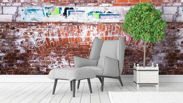 Modern parlak iç. 3D render