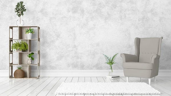 Modern parlak iç. 3D render