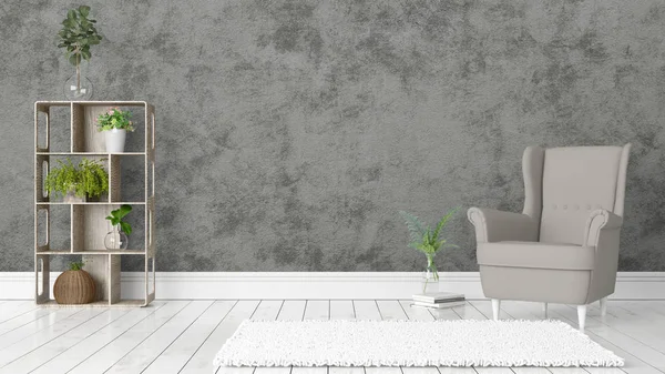 Modern parlak iç. 3D render