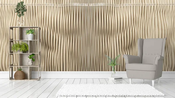 Modern parlak iç. 3D render