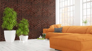 Modern parlak iç. 3D render