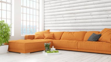 Modern parlak iç. 3D render