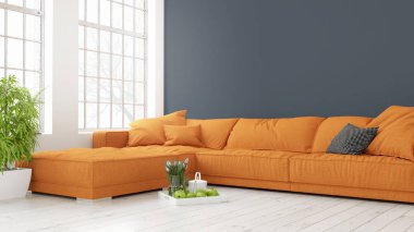 Modern parlak iç. 3D render