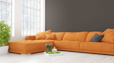 Modern parlak iç. 3D render