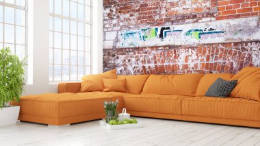 Modern parlak iç. 3D render