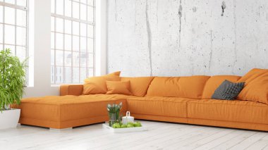 Modern parlak iç. 3D render