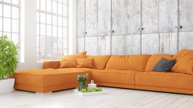 Modern parlak iç. 3D render