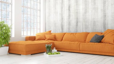 Modern parlak iç. 3D render