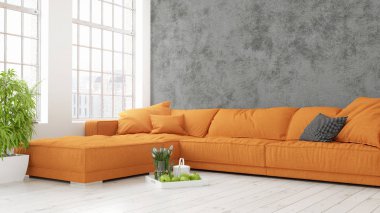 Modern parlak iç. 3D render