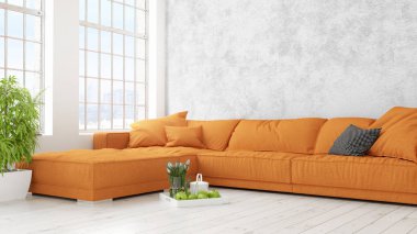 Modern parlak iç. 3D render