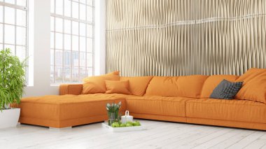 Modern parlak iç. 3D render