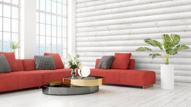 Modern parlak iç. 3D render