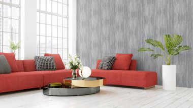 Modern parlak iç. 3D render