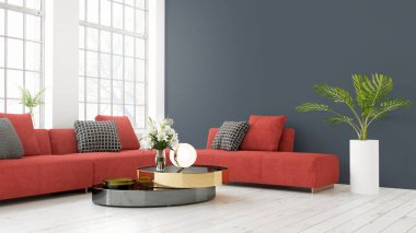 Modern parlak iç. 3D render