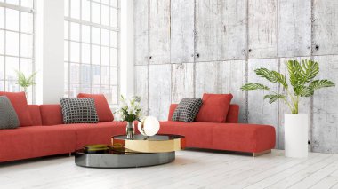 Modern parlak iç. 3D render