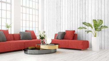 Modern parlak iç. 3D render