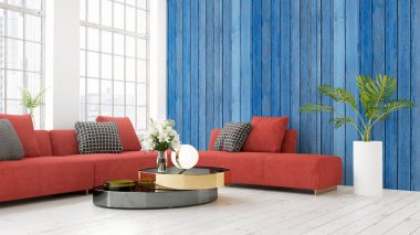 Modern parlak iç. 3D render