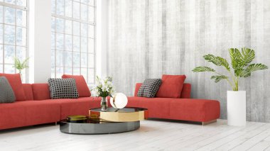 Modern parlak iç. 3D render